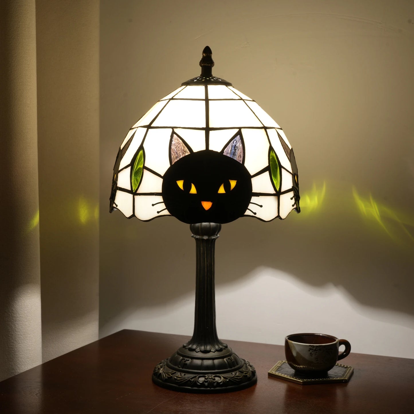 Tiffany Style Cat Themed Stained Glass Table Lamp