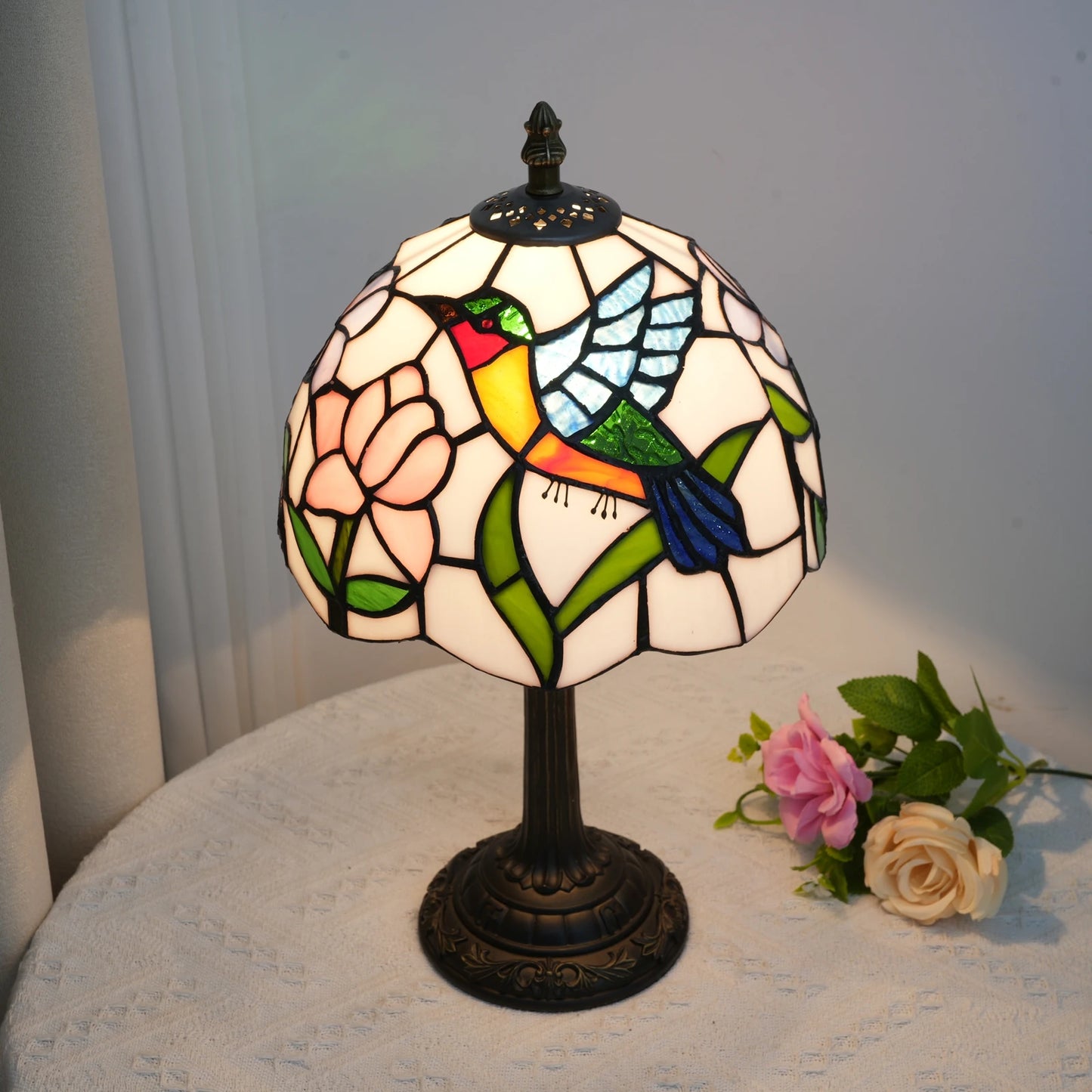 Tiffany Hummingbird Stained Glass Table Lamp
