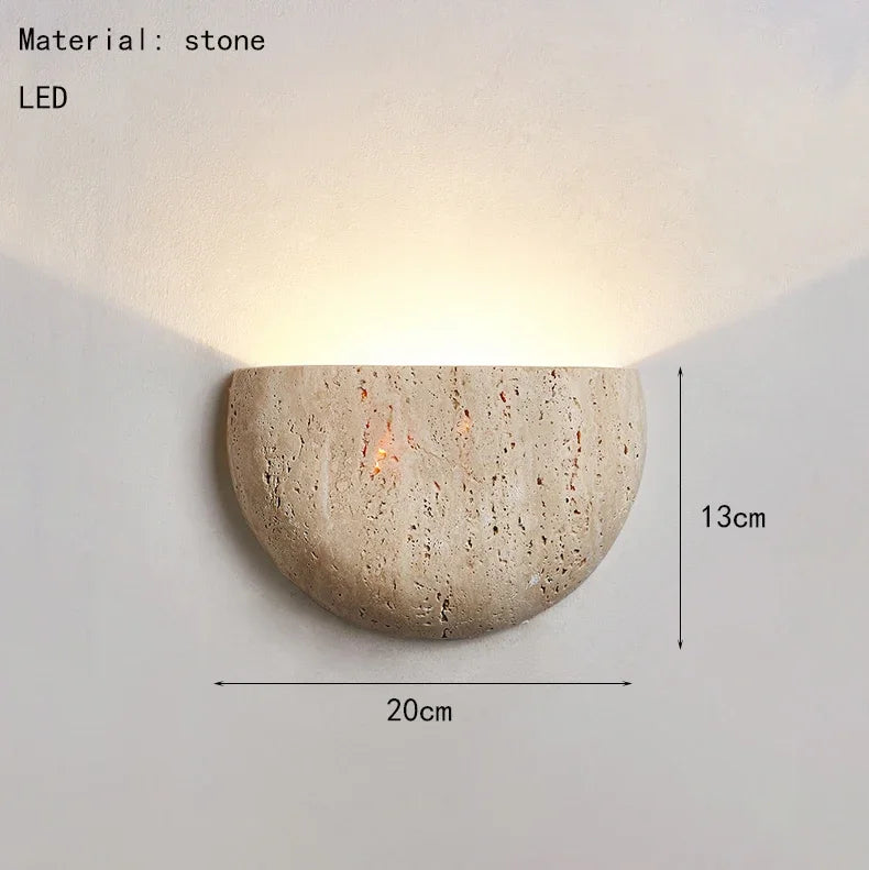 Half Moon Travertine Stone Wall Lamp