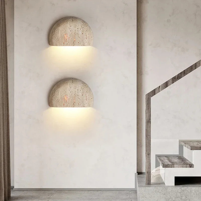 Half Moon Travertine Stone Wall Lamp
