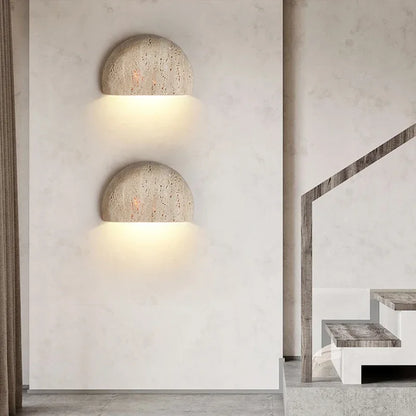 Half Moon Travertine Stone Wall Lamp