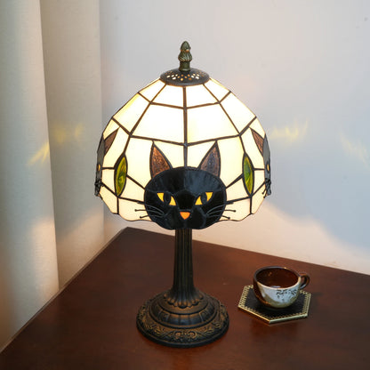 Tiffany Style Cat Themed Stained Glass Table Lamp
