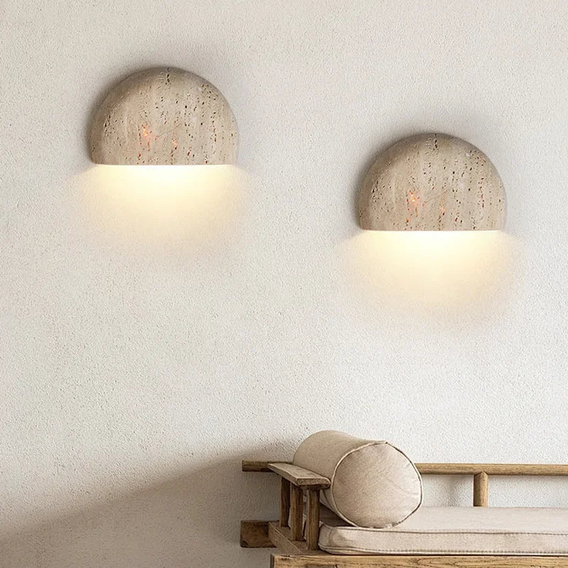 Half Moon Travertine Stone Wall Lamp