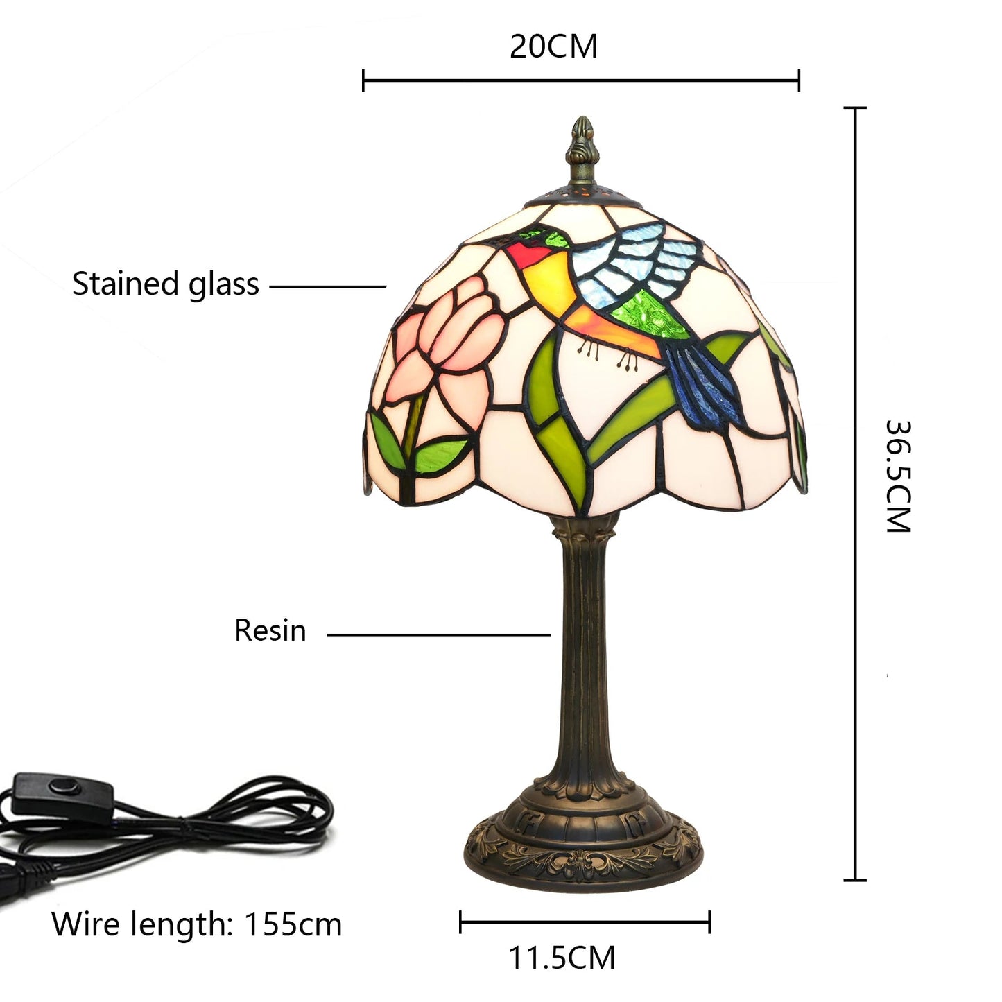 Tiffany Hummingbird Stained Glass Table Lamp
