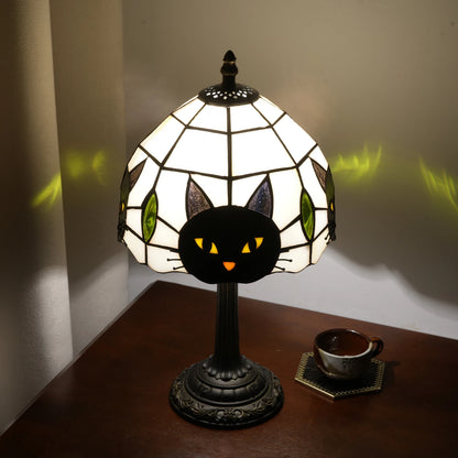 Tiffany Style Cat Themed Stained Glass Table Lamp